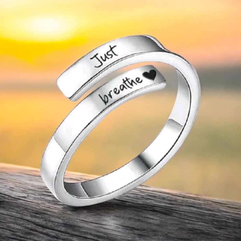 Stainless Steel Adjustable "Just Breathe" Ring